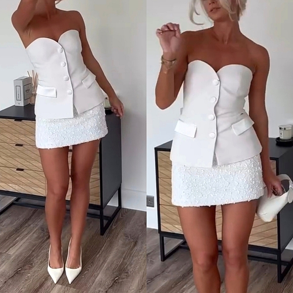 Zara SEQUIN MINI SKIRT WHITE - Picture 3 of 16